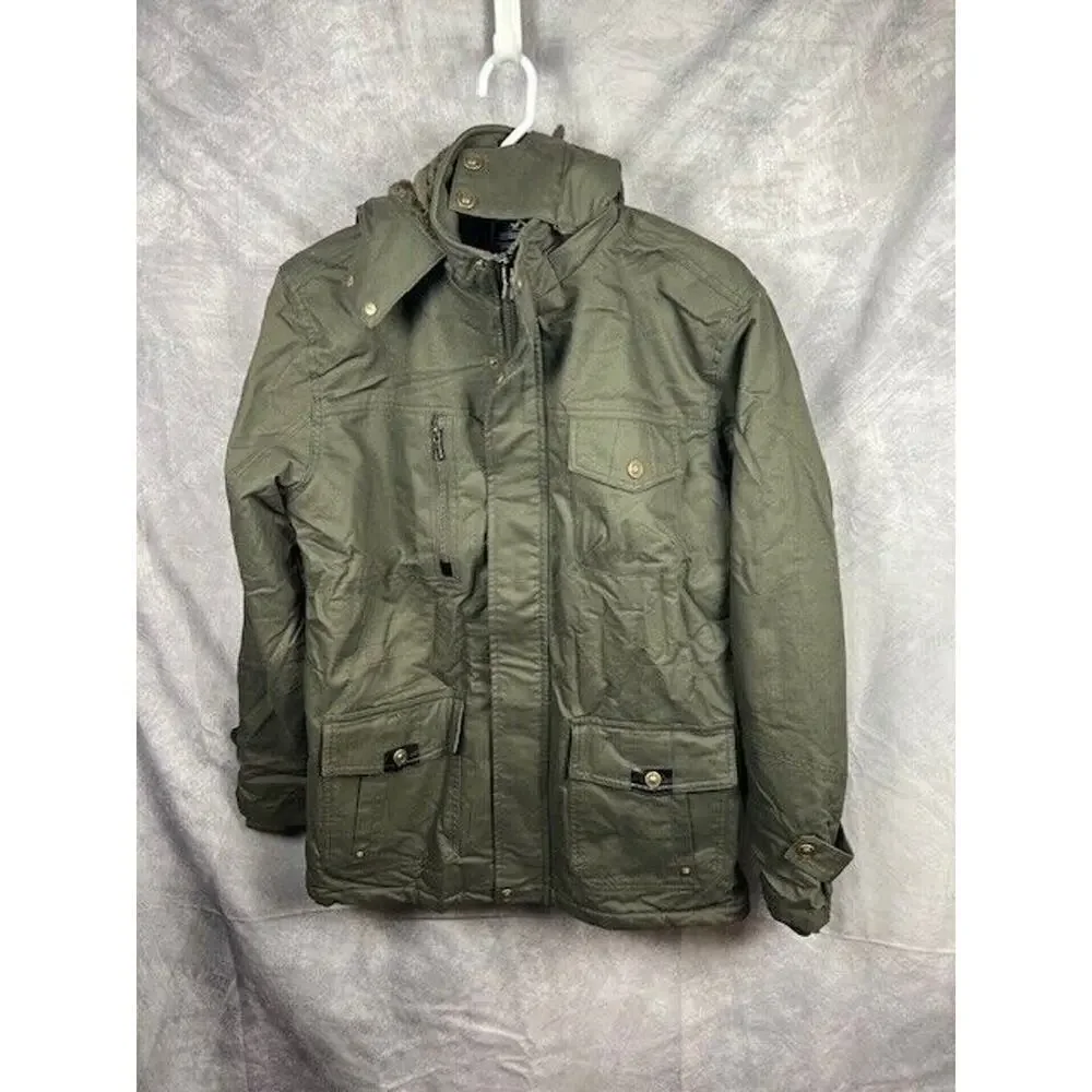 Men's Winter Casual Thicken Multi-Pocket Outwear Jacket Coat Removable Hood M